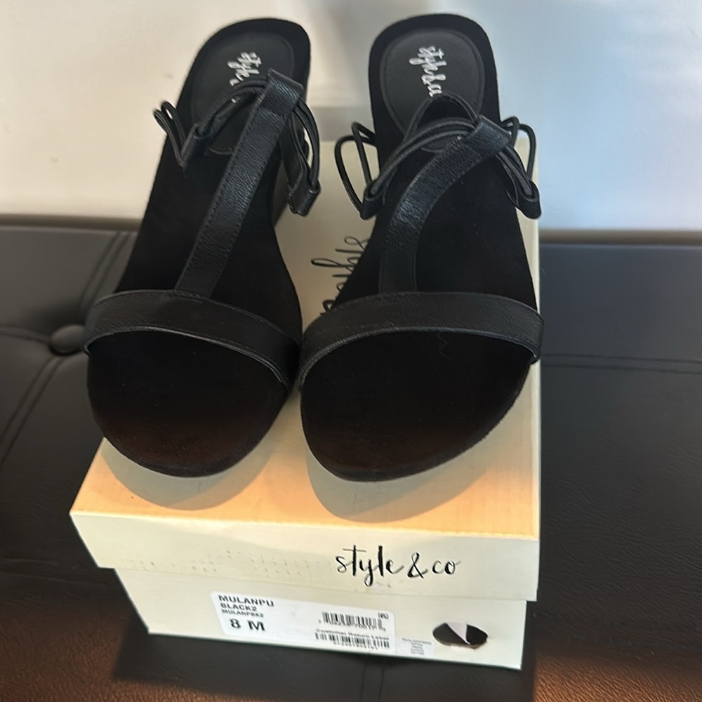 Style & Co Black Mulan Wedges 8M